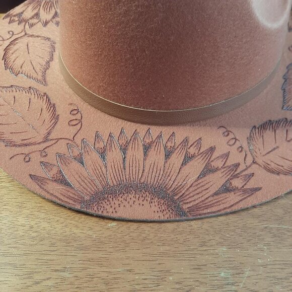 NEW ! Native American Tribe Hand Made Brown Sunflower Burnt Hat main image 4